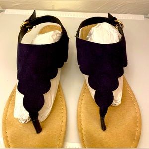 Lauren Conrad Women's Scalloped Slingback Thong Sandals! Navy Blue - Size 7.5